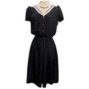 Vintage navy blue sailor collar secretary dress